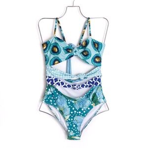 Flax Maker . Kiwi & Floral Print Cut-Out One-Piece Swimsuit Monokini
